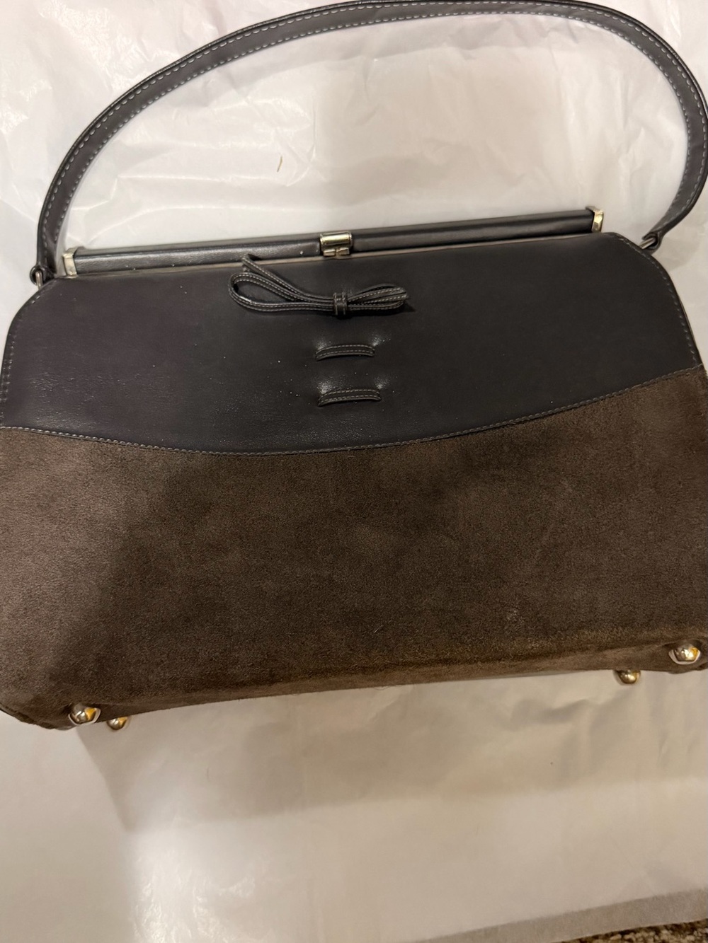 Vintage Air Step Structured Brown Suede Hand Bag